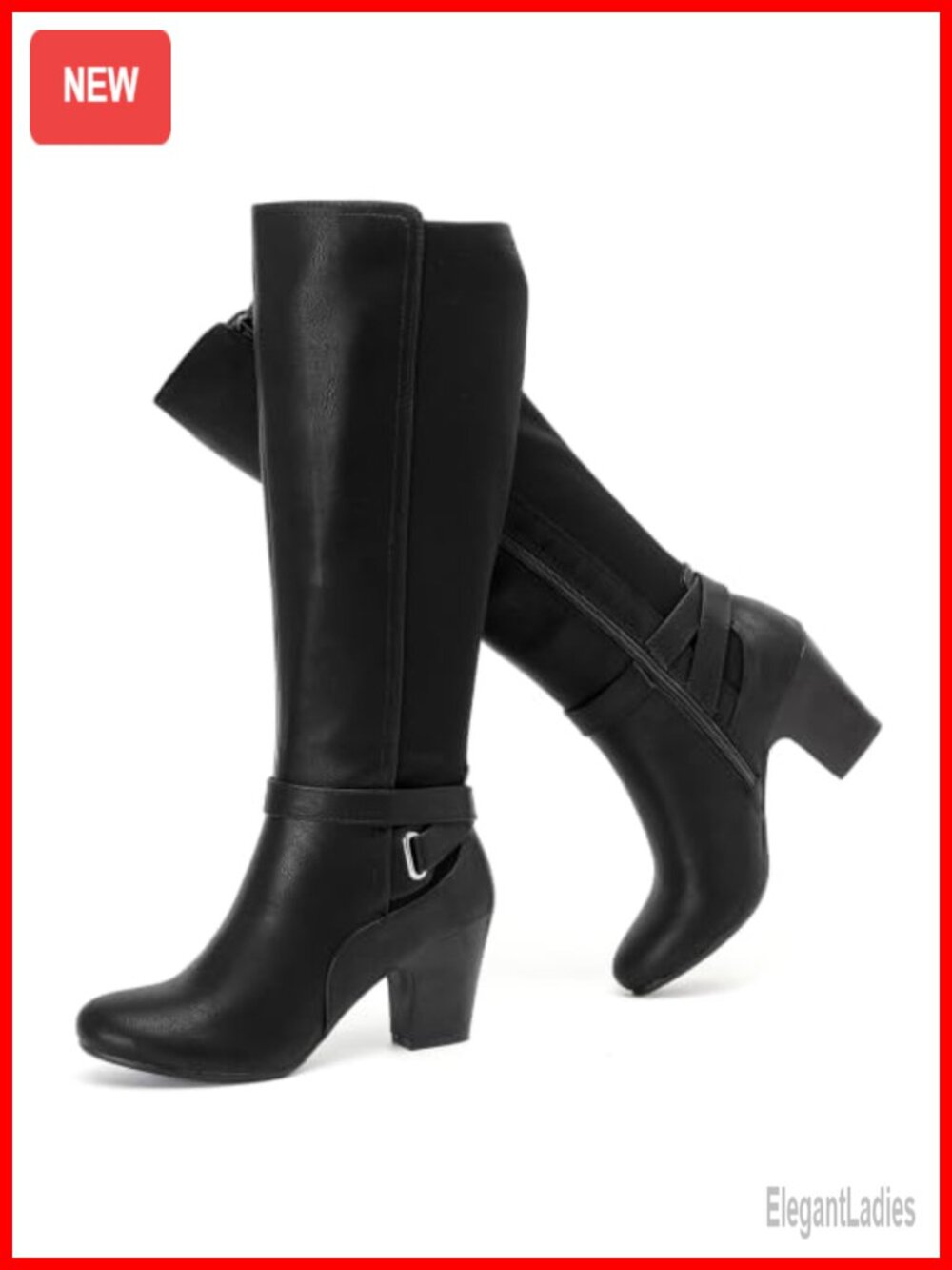 Slouchy Knee High Heeled Boots Faux Leather Faux Fur Lined Moto